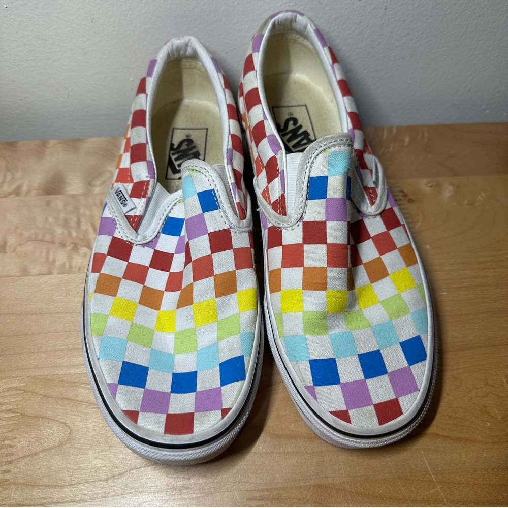 Vans Slip On Rainbow Checkerboard Womens 7.5 Mens 6 Skate Shoes Classic